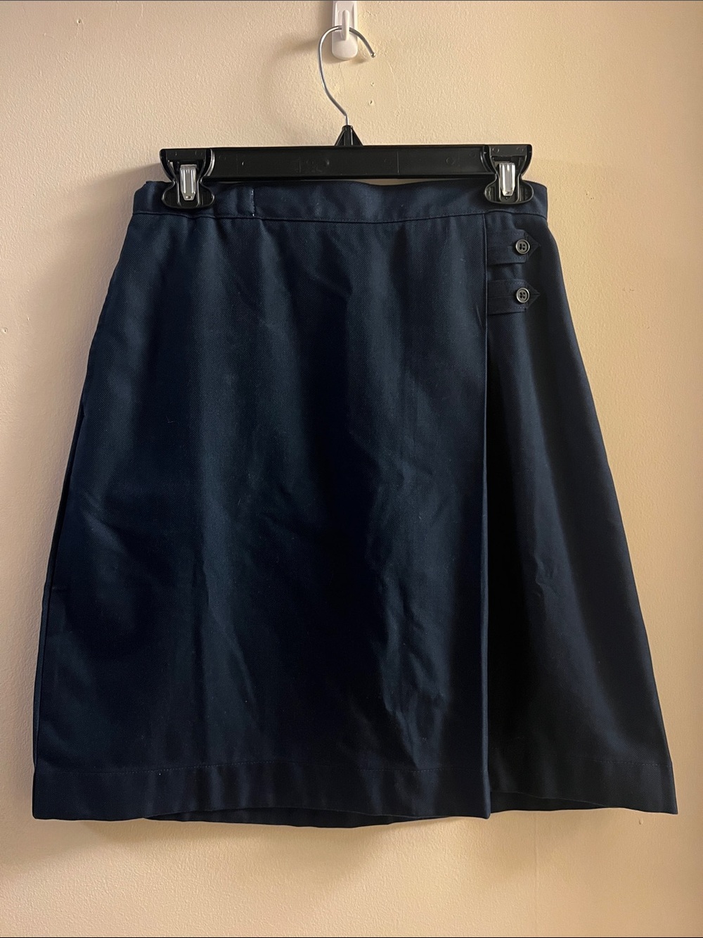 Lands' End Navy Girls' Skirt with Side Button and Adjustable Waist